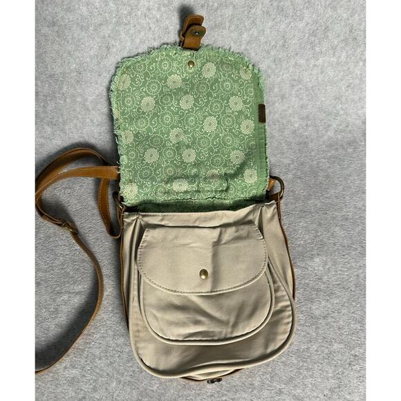 Desigual Canvas Crossbody‎ Bag Floral Embellished Brown Leather Strap Trim Spain - Picture 8 of 16